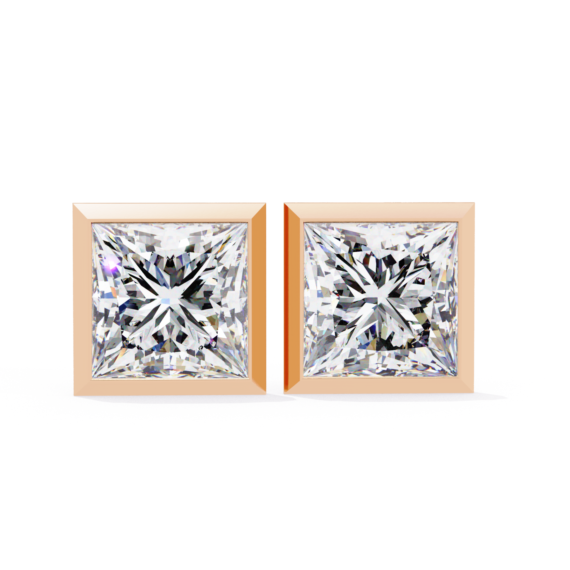 Square Princess Diamond Earrings Bezel Set in White Gold