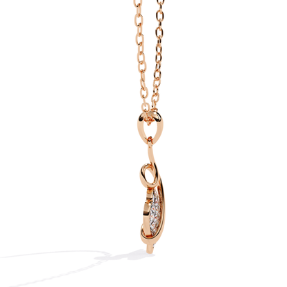 rose gold curved heart round diamond pendant side view highlighting slim profile and round diamond detailing