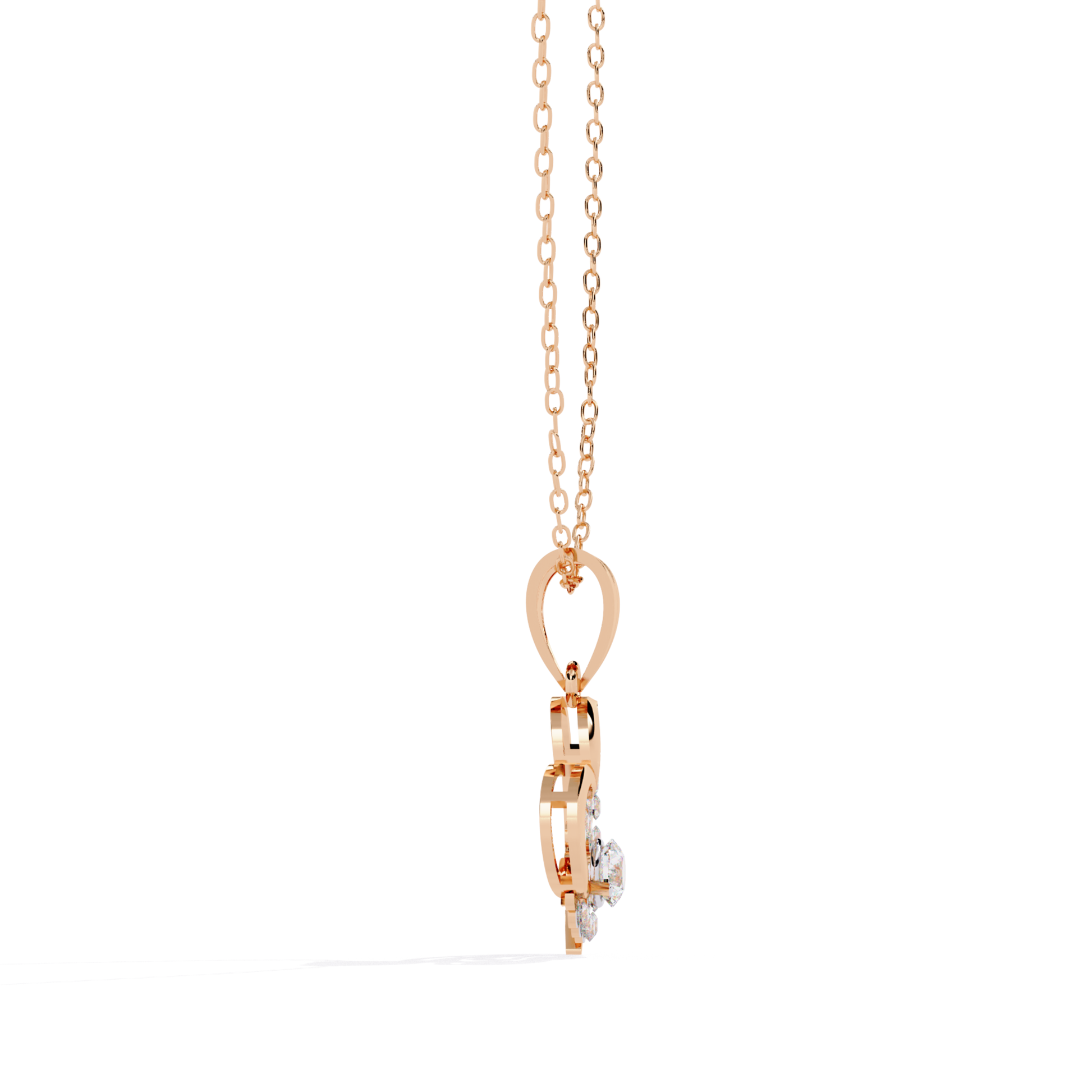 rose gold round diamond pendant with side look design 