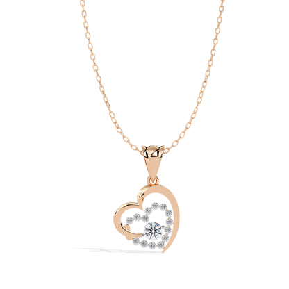 rose gold heart shaped pendant with round diamond design