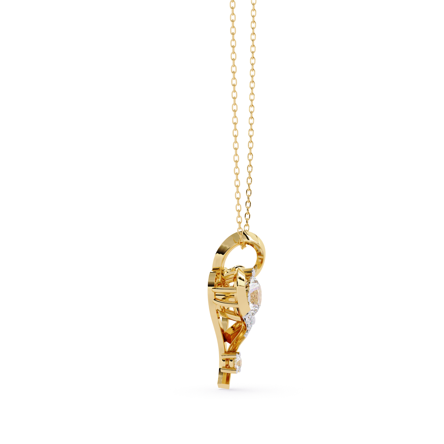 yellow gold diamond pendant with round stone 