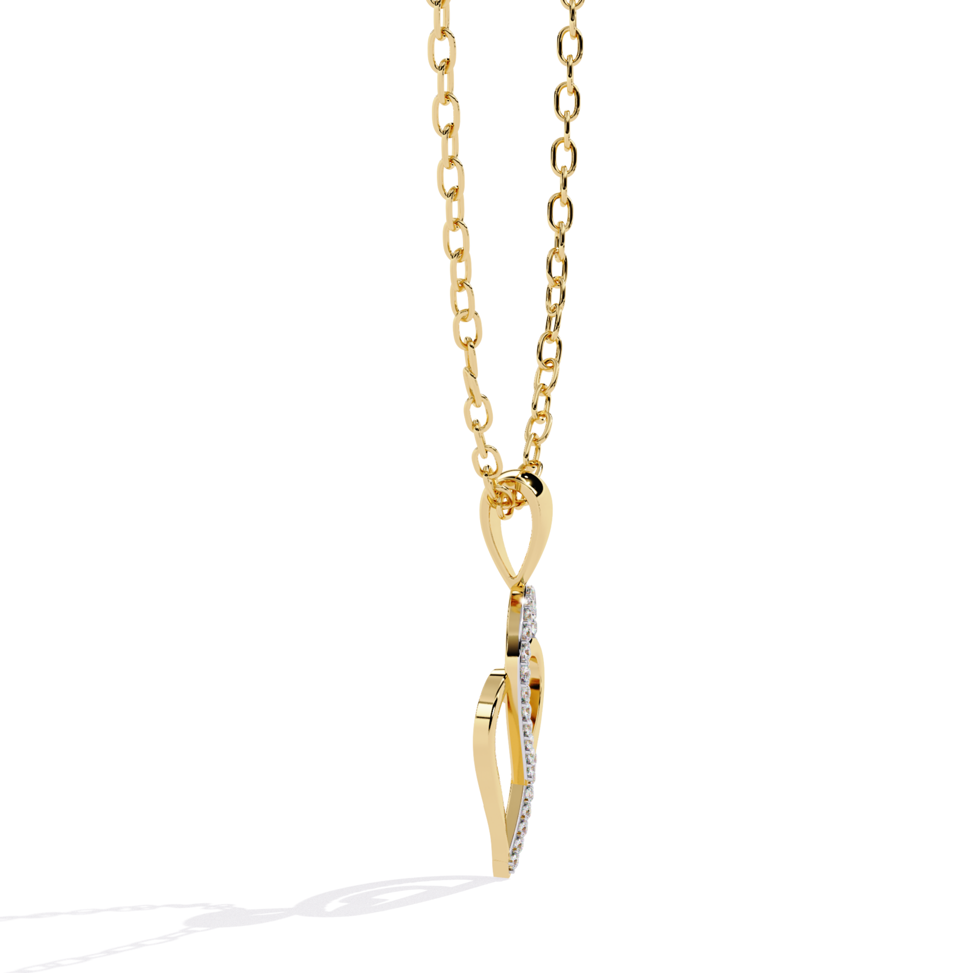side view of yellow gold diamond pendant