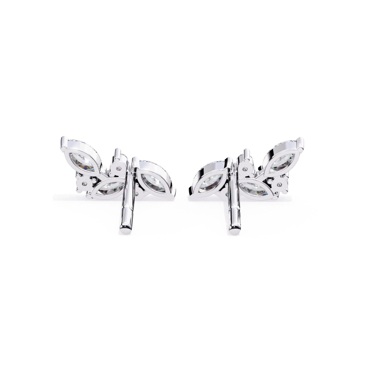 Pair of silver butterfly earrings on a white background
