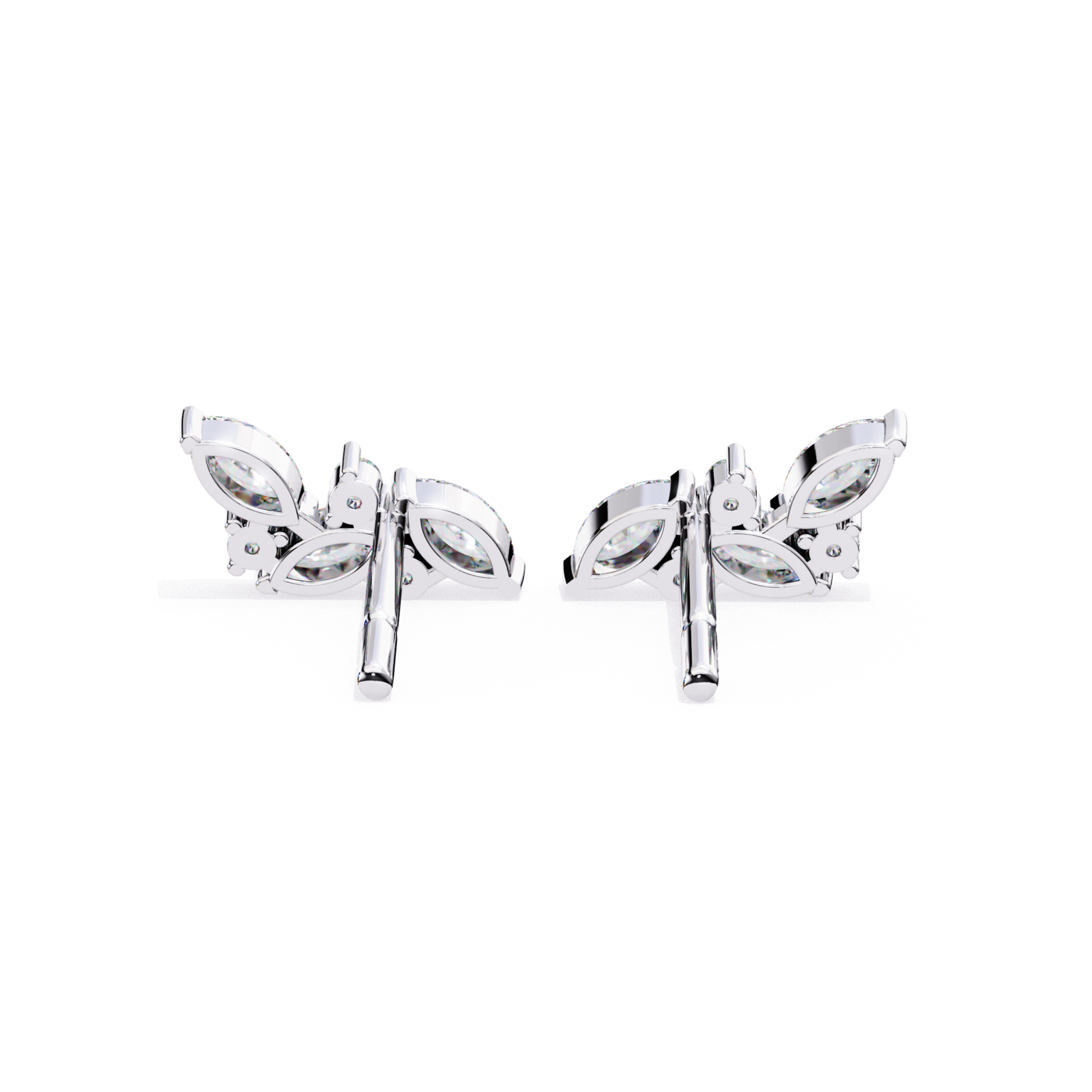 Pair of silver butterfly earrings on a white background