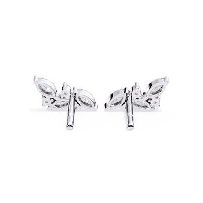 Pair of silver butterfly earrings on a white background