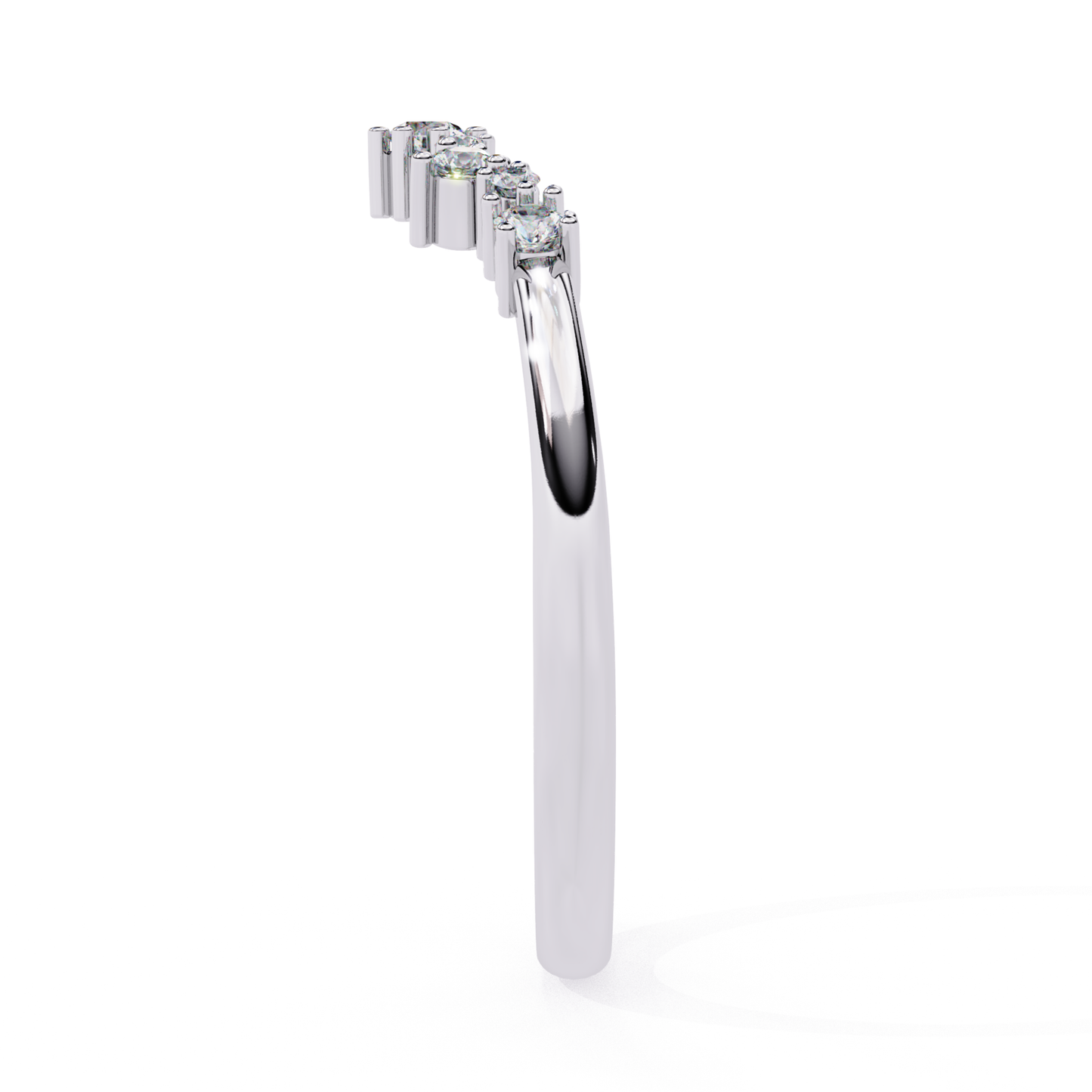 White gold curved diamond wedding band side view
gold contour diamond wedding band profile
 curved diamond band side view
White gold diamond wedding band prong setting side
White gold curved diamond stacking band view