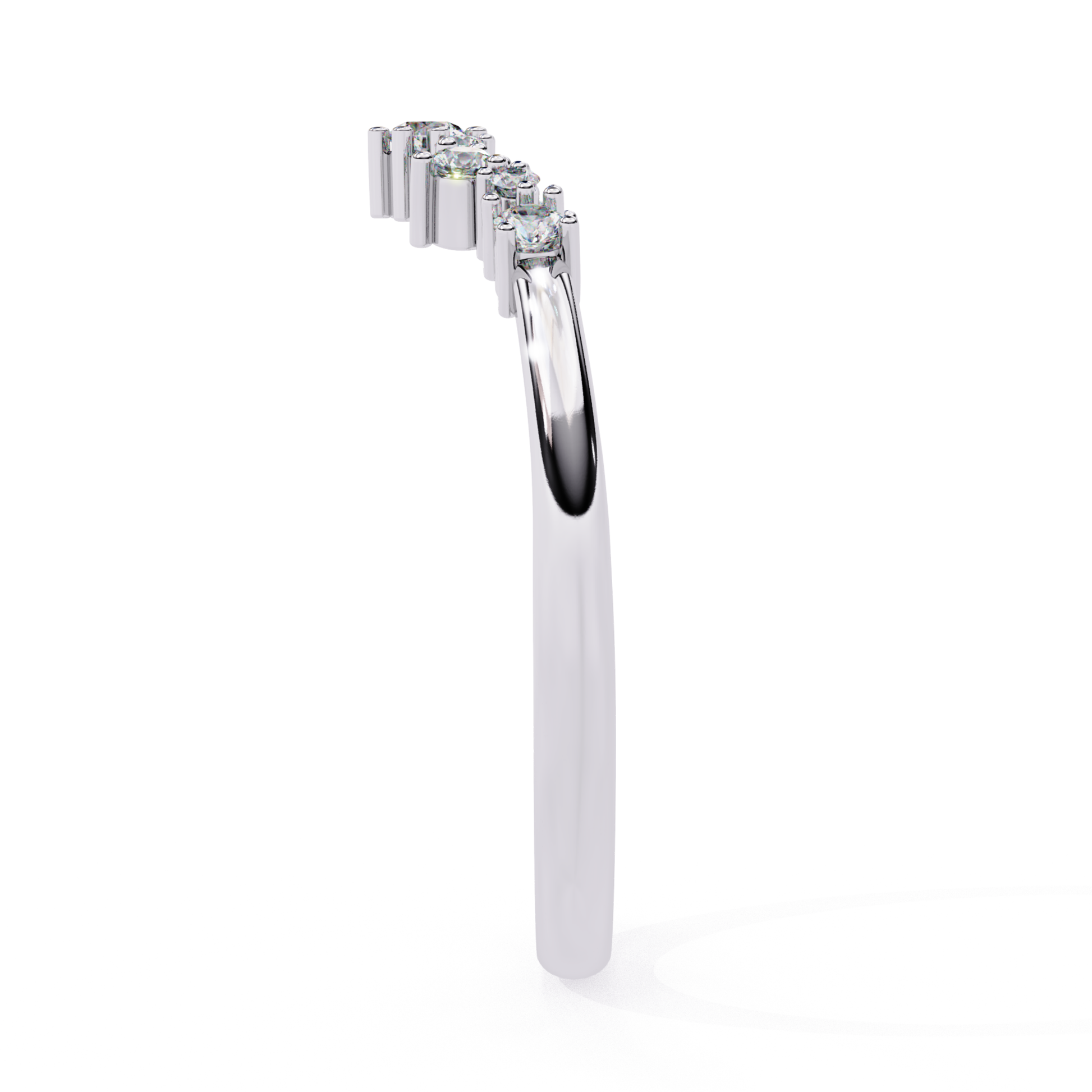 White gold curved diamond wedding band side view
gold contour diamond wedding band profile
 curved diamond band side view
White gold diamond wedding band prong setting side
White gold curved diamond stacking band view