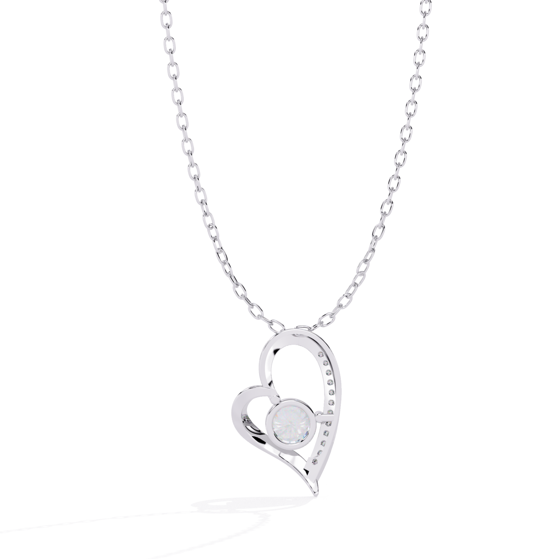 Silver heart-shaped diamnd small round gemstone