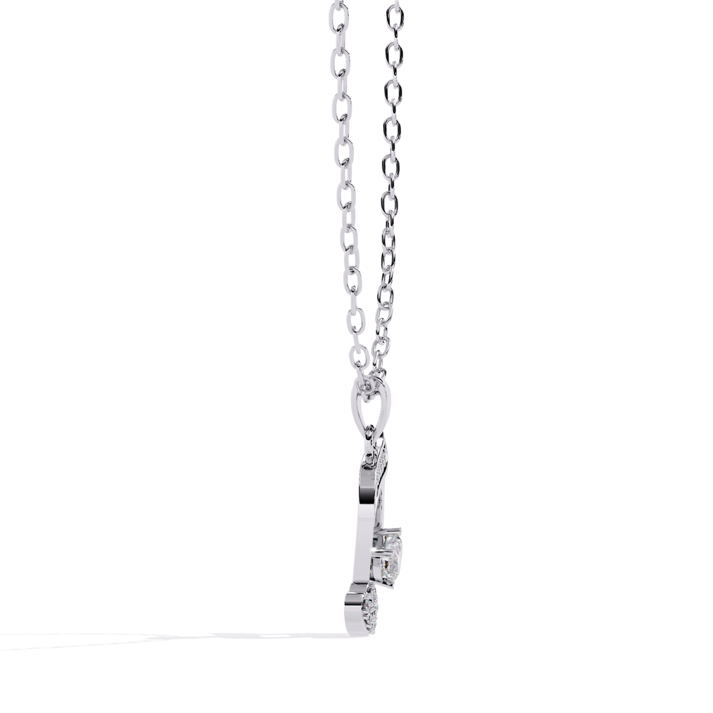 White gold musical note pendant featuring a heart element and detailed stone setting