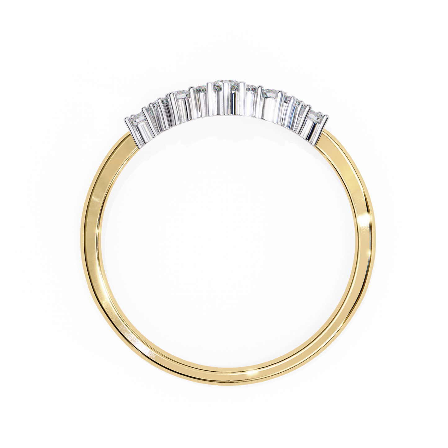 Yellow gold curved diamond band side view