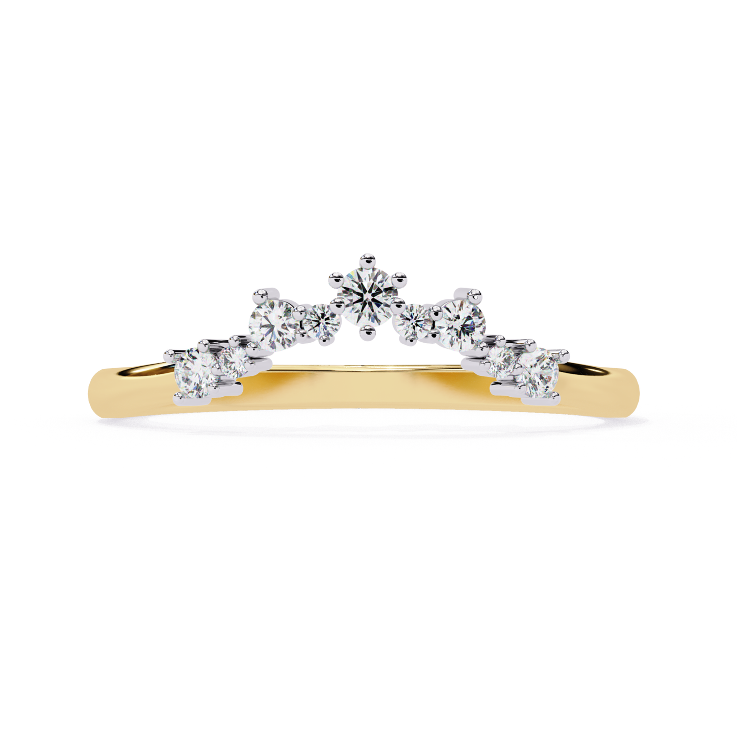 Yellow gold diamond wedding band prong setting front
yellow gold contour diamond wedding band profile